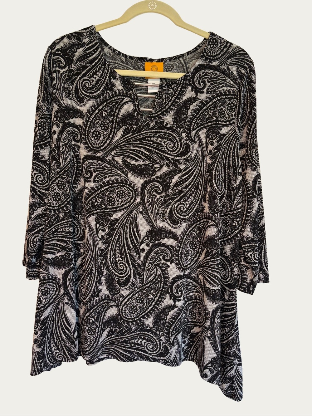 Ruby Rd. Paisley V-Neck Tunic Top - XL Women’s Black & White